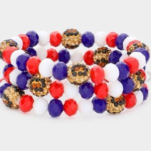 💥3 PCS- Leopard Pattern USA Shamballa Ball Faceted Bead Stretch Bead Bracelets